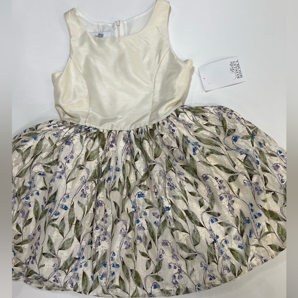Badgley Mischka Kids Dress in Cream and Blue Floral - Picture 4 of 12